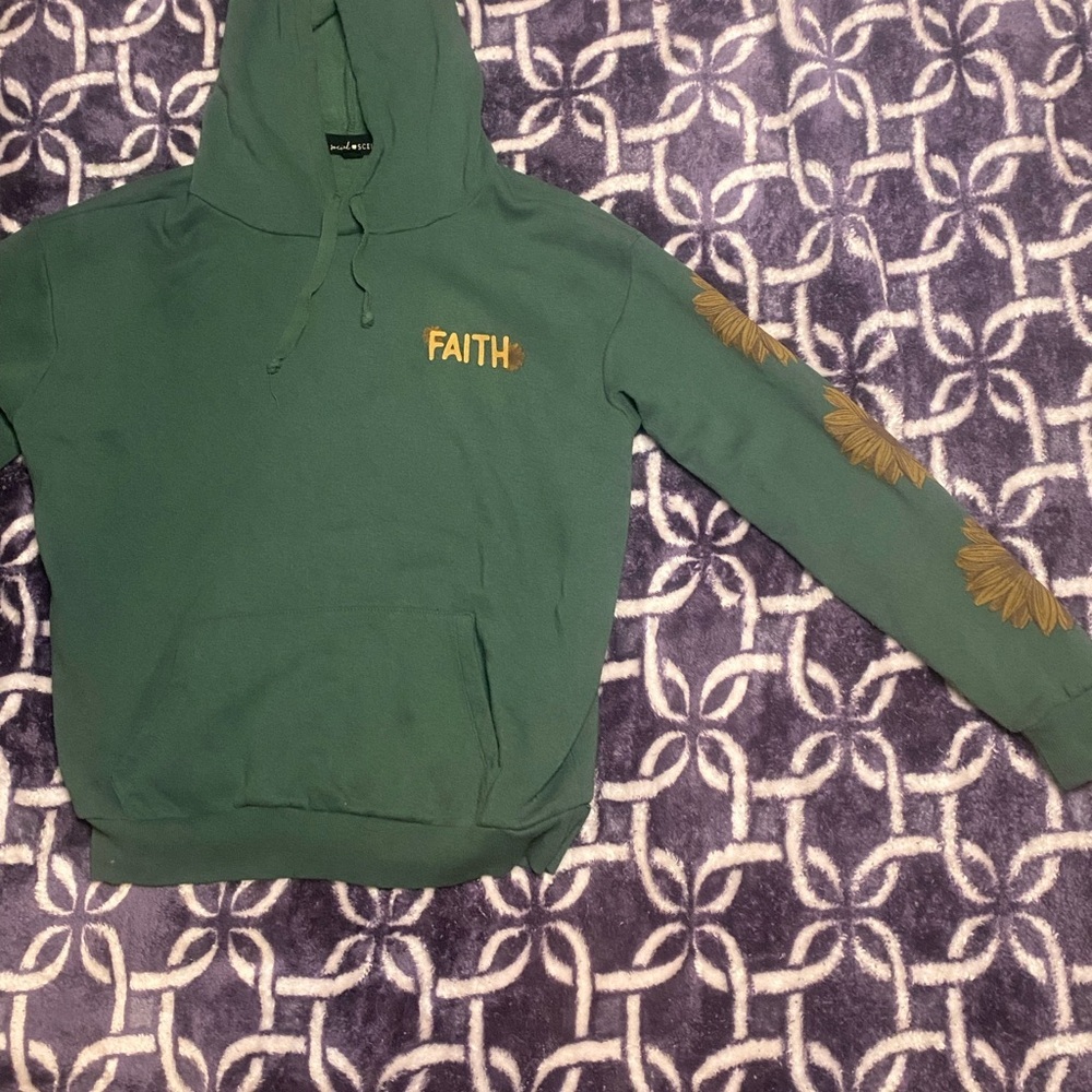 Green Faith Hoodie with Gold Embroidery - Picture 3 of 8